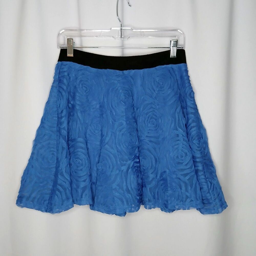 Delias Blue Tulle Floral Mini Skirt A-Line Rosette Lined Lace Y2K Womens Small